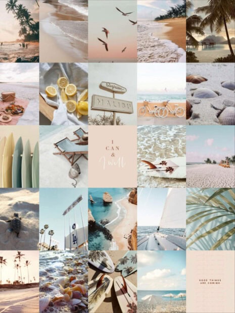 Soft sandy beach vibes with seashells and gentle ocean waves during summer