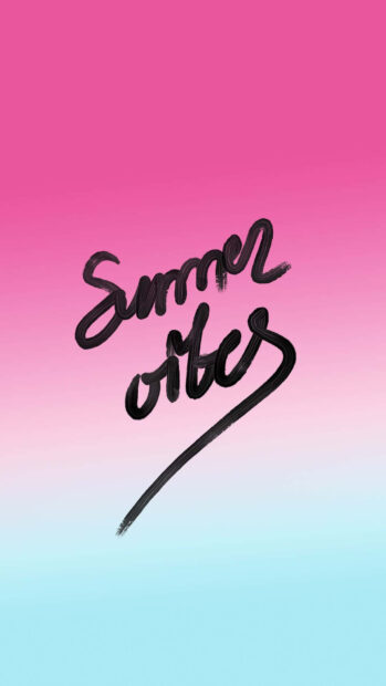 The summer vibes text is painted in black on a pink and blue gradient background