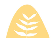 Minimalist blue vase with white leaves illustration on a yellow background