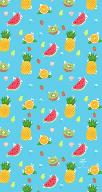 A cute summer pattern featuring kiwi oranges pineapples and watermelon slices