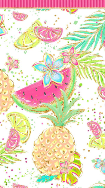 Tropical fruit pattern with pineapple watermelon and citrus slices for summer iPhone wallpaper