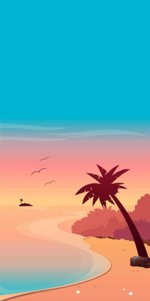 Tropical scene with palm tree and ocean during summer sunset
