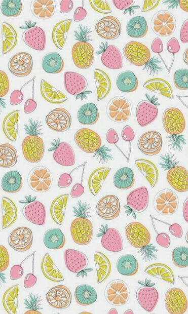 Colorful fruit pattern with strawberry pineapple cherry and kiwi illustrations
