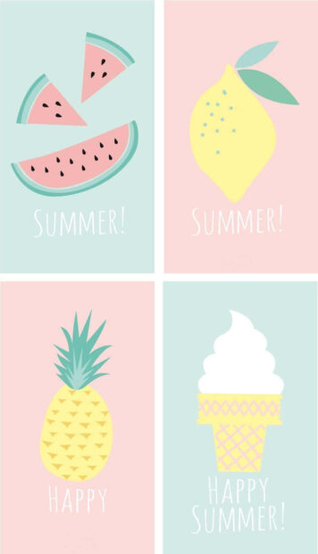 Cute summer fruits and ice cream illustration with lemon watermelon and pineapple