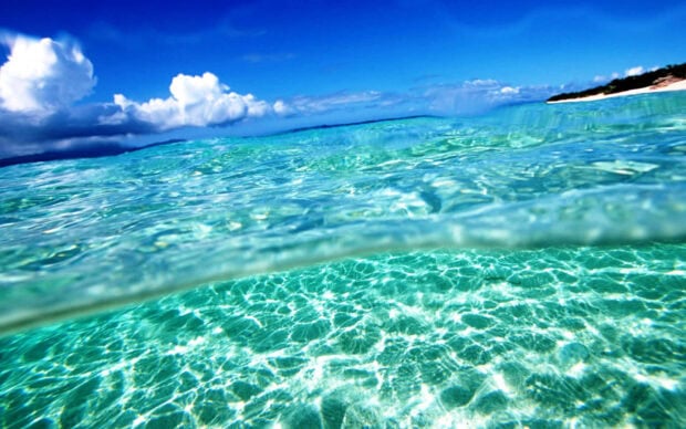 Clear turquoise ocean water under bright blue sky on a summer day