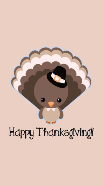 Adorable chibi turkey wears a pilgrim hat, sitting above 