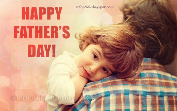 Young child rests head on man's shoulder, looking forward, with 