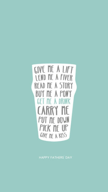 A white pint glass graphic displays a list of child-like requests in grey text, with 