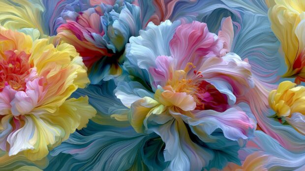 Flower Wallpaper featuring an abstract and vibrant composition of colorful, swirling petals