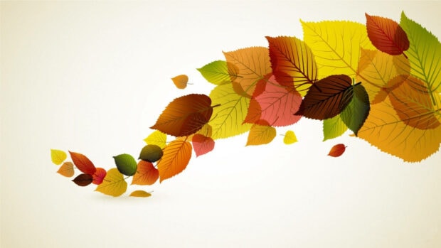 An aesthetic fall wallpaper depicting abstract flowing autumn leaves in warm colors against a light background