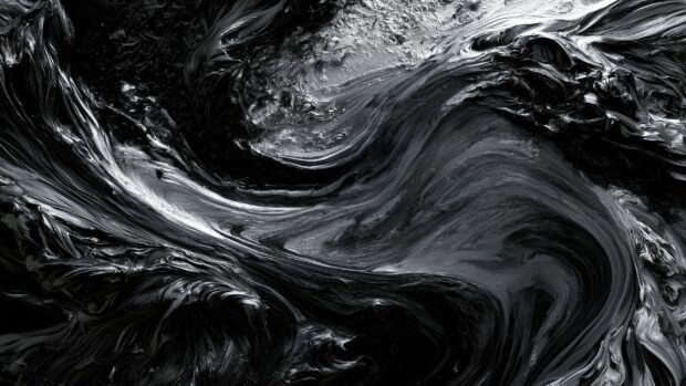 Black Aesthetic Wallpaper featuring an abstract swirl of black and white liquid textures