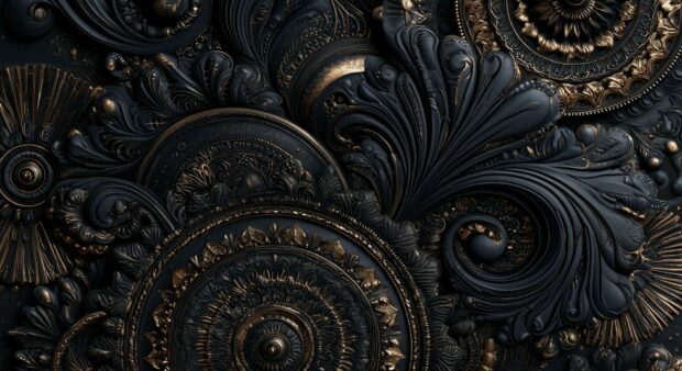 Black Aesthetic Wallpaper showcasing intricate ornate baroque carvings in black and gold