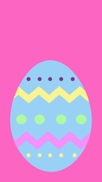 A vibrant blue Easter Egg Wallpaper with yellow zigzag and green dot patterns on a solid pink background, perfect for mobile
