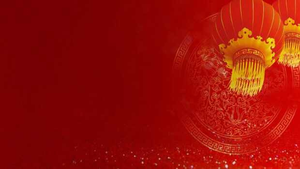 A vibrant red Chinese New Year Wallpaper background featuring traditional red lanterns and subtle glitter