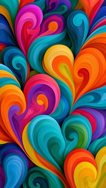 Vibrant abstract heart wallpaper featuring a colorful array of swirling, interconnected heart shapes