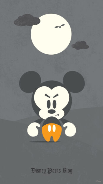 A Cute Disney Halloween Wallpaper featuring a minimalist Mickey Mouse with an angry expression under a full moon, perfect for mobile