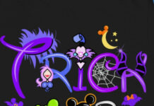 A cute Disney Halloween wallpaper displaying 'Trick or Treat' text designed with Mickey, Minnie, ghost, and other Halloween Disney characters on a dark background