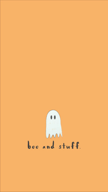 Cute Halloween Wallpaper displaying a minimalist white ghost and 