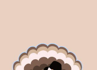A cute Thanksgiving wallpaper featuring an adorable cartoon turkey wearing a black pilgrim hat, with "Happy Thanksgiving!" text on a clean light beige background