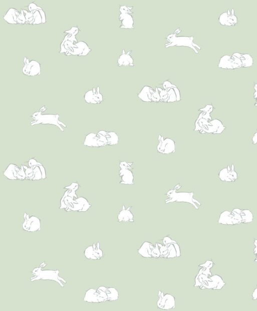 Seamless Easter Bunny wallpaper pattern featuring many small white rabbit outlines on a soft green background