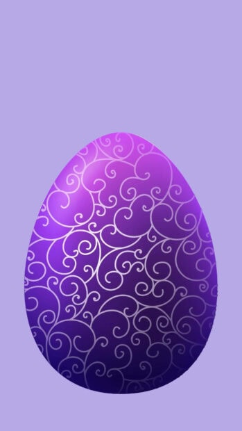A stunning Easter Egg wallpaper showcasing a gradient purple egg intricately decorated with elegant white swirl patterns on a soft lavender background