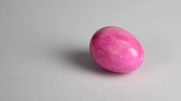A minimalist Easter egg wallpaper featuring a single pink marbled egg on a plain white background