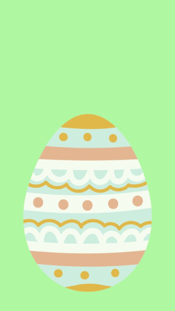 A cheerful Easter Egg wallpaper featuring a patterned egg with stripes and dots in soft pastel colors on a clean light green background