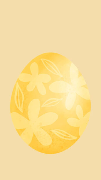 A bright Easter egg wallpaper featuring a single yellow egg adorned with delicate floral and leaf patterns