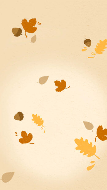 A Fall Aesthetic Iphone Wallpaper featuring a minimalist illustration of falling autumn leaves and acorns on a light beige background
