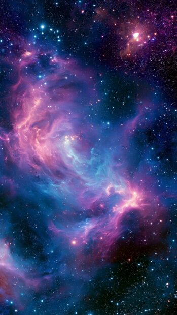 Galaxy Wallpaper depicting a vibrant blue and pink nebula with countless sparkling stars, suitable for mobile devices