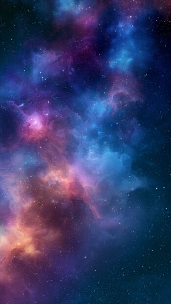 A vibrant Galaxy Wallpaper displaying a colorful nebula with hues of pink, blue, purple, and orange, dotted with countless stars
