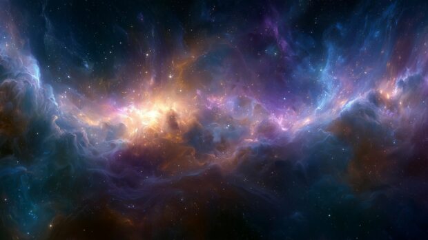 Galaxy wallpaper depicting a vast colorful nebula with shimmering stars and cosmic dust