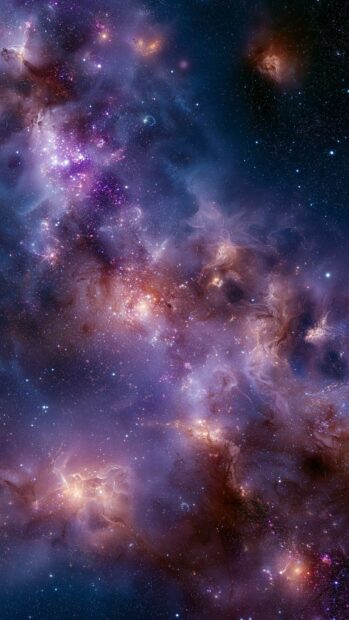 A captivating Galaxy Wallpaper showcasing a deep space nebula with swirling purple and orange cosmic dust and countless stars