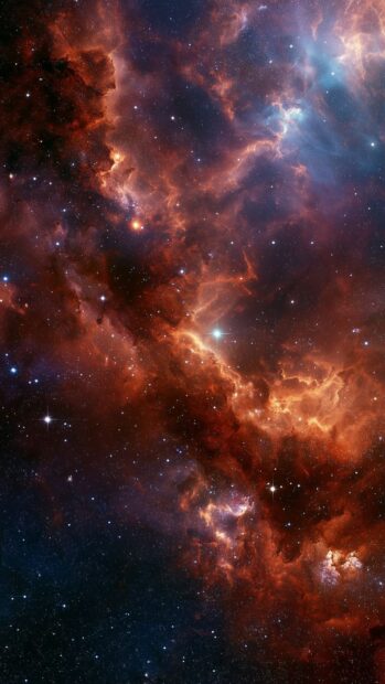 Galaxy Wallpaper displaying a fiery orange and red nebula with scattered stars in a vertical orientation