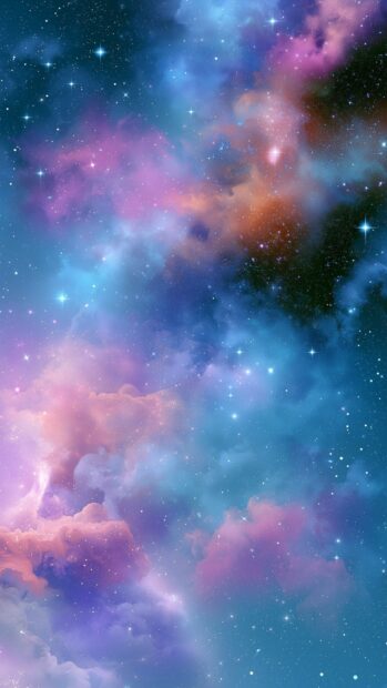 Galaxy Wallpaper featuring soft pastel pink and blue nebula clouds with sparkling stars, perfect for mobile screens