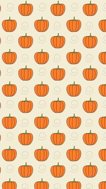 A minimalist Halloween iPad wallpaper featuring a simple pattern of orange pumpkins and subtle swirls on a light beige background