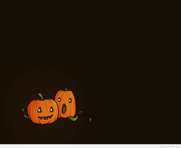 A minimalist Halloween pumpkin wallpaper featuring two cartoonish scared pumpkins on a dark brown background