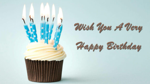 Its My Birthday Wallpaper featuring a cupcake with lit blue polka dot candles and a 'Wish You A Very Happy Birthday' message