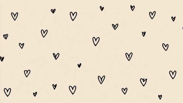 A minimalist heart wallpaper featuring a pattern of small black outline hearts scattered on a light beige background