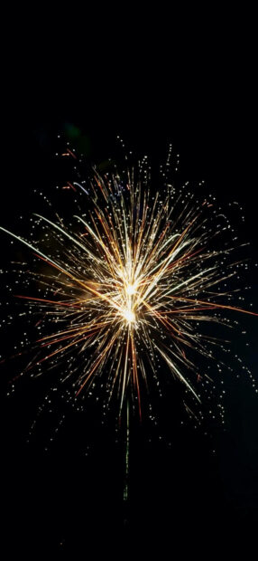 New Years Eve Wallpaper displaying a single large firework explosion with golden and white streaks against a pure dark background