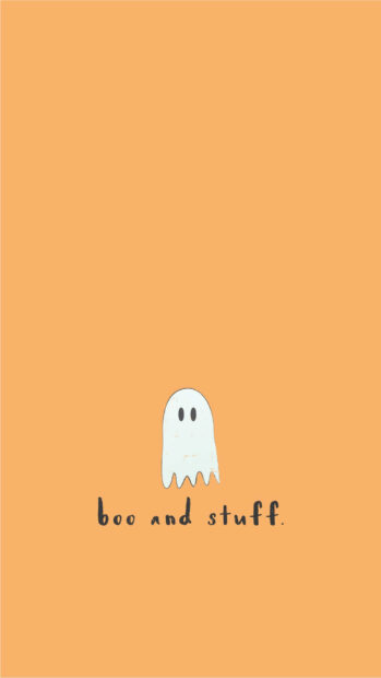 A preppy Halloween wallpaper with a minimalist white ghost and 