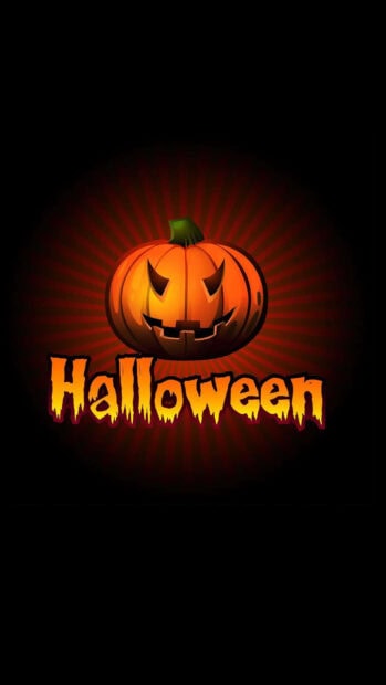 A preppy Halloween wallpaper featuring a single cartoon jack-o-lantern with 'Halloween' text on a dark red background