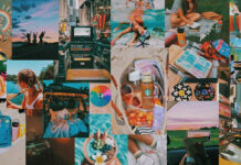 A vibrant summer collage wallpaper showcasing various travel and vacation activities like beach days, cityscapes, and outdoor adventures