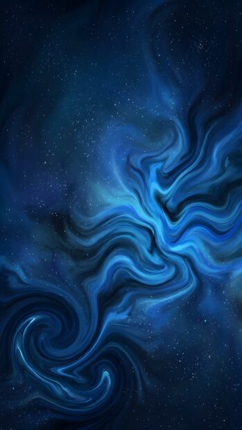 An mesmerizing abstract digital wallpaper showcasing a deep blue cosmic nebula with swirling patterns and scattered stars. This background is ideal for mobile screens