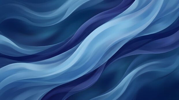 An abstract digital wallpaper featuring smooth, flowing blue and dark blue wave patterns, creating a dynamic visual effect