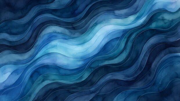 This Abstract Digital Wallpaper Blue displays elegant flowing wavy lines in varying shades of blue, creating a serene and dynamic watercolor-like effect. It's an ideal background for any desktop screen