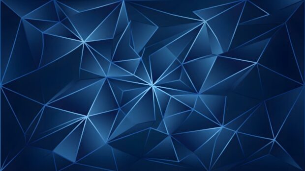 A visually striking Abstract Digital Wallpaper Blue featuring a complex geometric polygonal pattern with interconnected light blue lines against a dark blue background. This design creates a modern, faceted appearance perfect for desktop screens