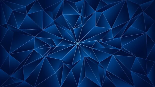 A dark abstract digital wallpaper featuring a pattern of interconnected blue geometric polygons and triangles