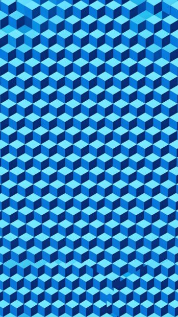 An abstract digital wallpaper featuring a seamless pattern of blue isometric cubes, creating a strong three-dimensional geometric effect. This blue background is suitable for mobile