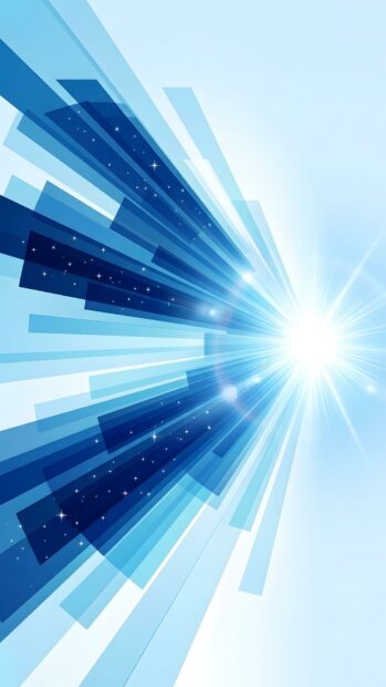 An abstract digital wallpaper in blue showcasing a bright light burst with radiating translucent blue lines and subtle star-like particles against a gradient background